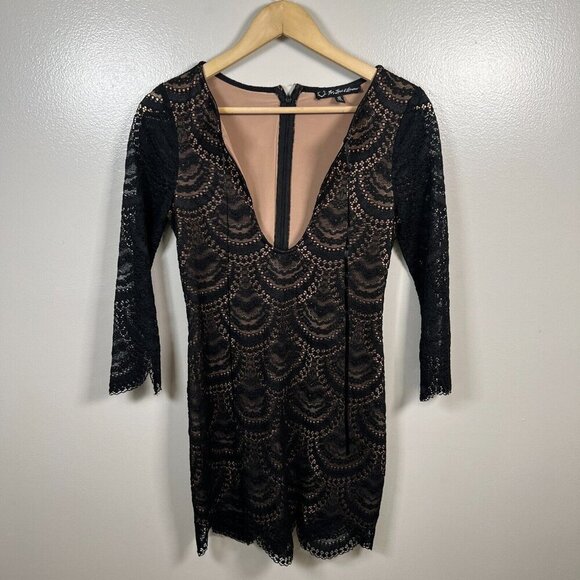For Love & Lemons Rosalita Lace Dress Size Small Black Plunge Party Cocktail - Picture 2 of 12